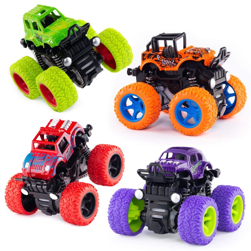 Lonandy Monster Truck Toys for Boys - Push and Go Inertia Stunt Car Toys for Toddlers Kids Age 3-8, Friction Powered Toy Cars Best Christmas Birthday Party Gift for Boys Girls 4 Pack - Image 1